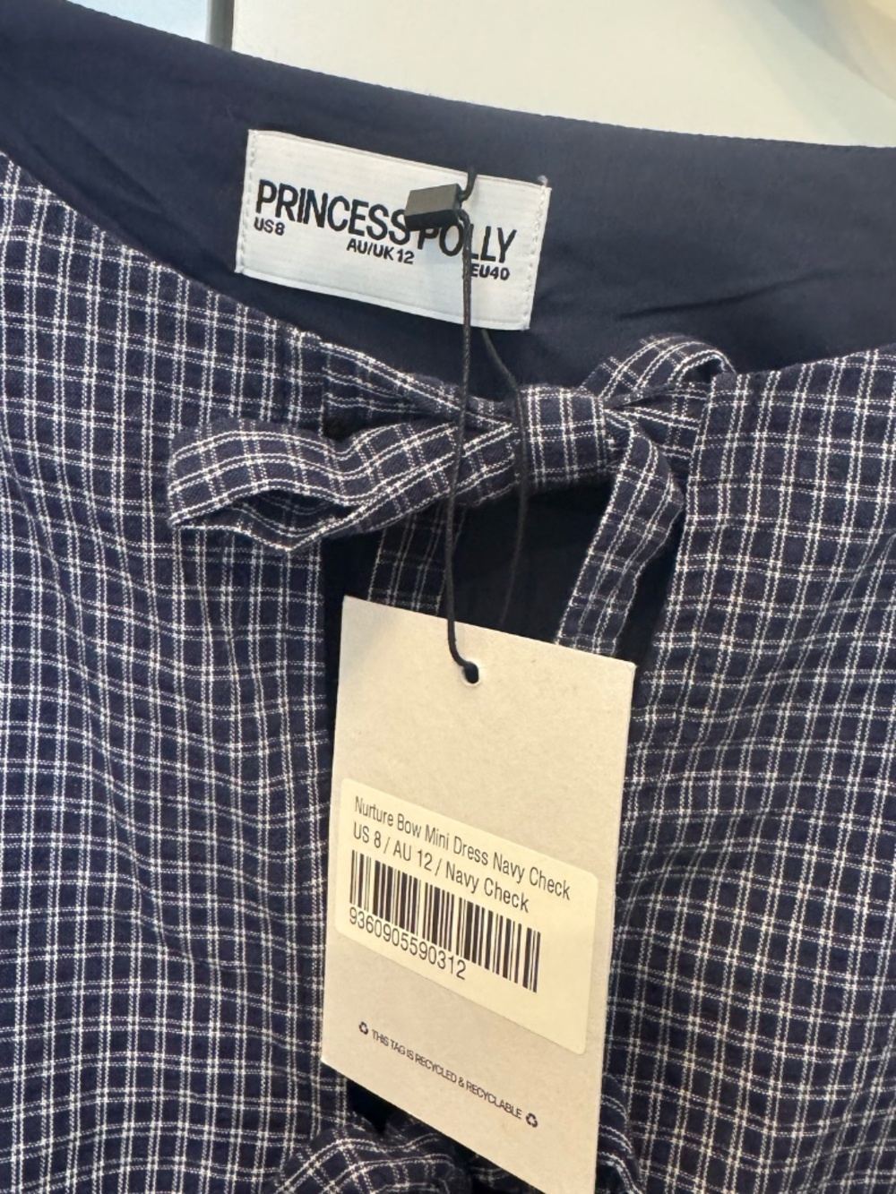Bow Mini Dress Navy Check - Picture 4 of 5